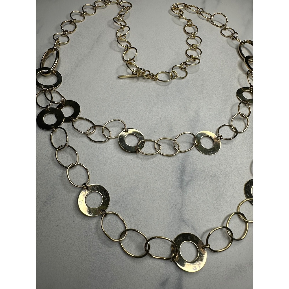 Italia Crea 925 Italy Gold Over Sterling Silver Circle Link Toggle Necklace 28in - Picture 2 of 6